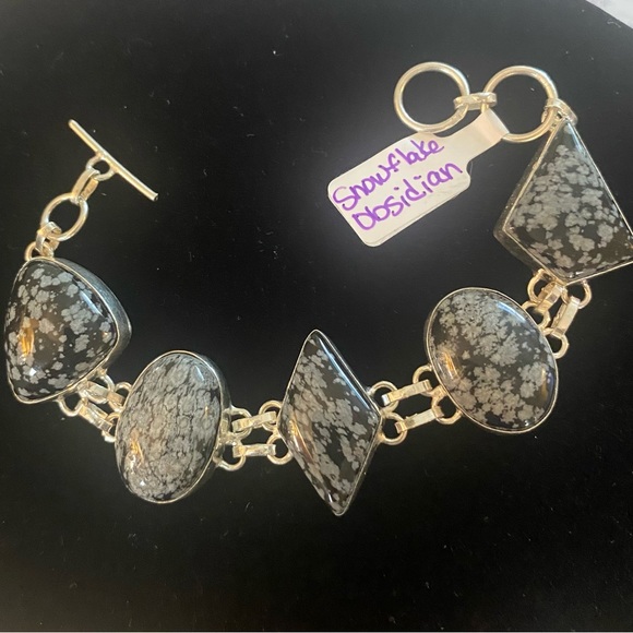 Snowflake Obsidian 925 marked bracelet - Picture 2 of 4